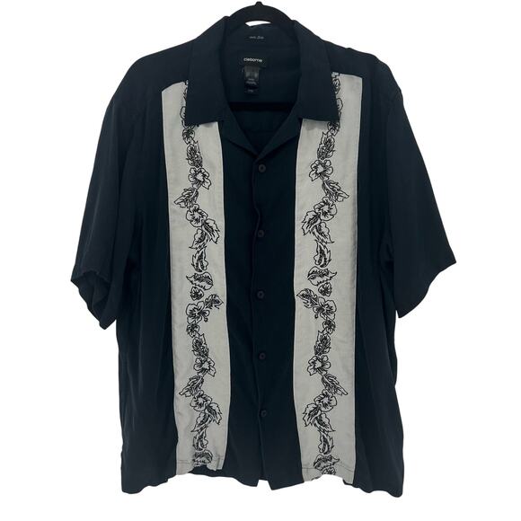 100% Silk Black & White Claiborne Button Up Short Sleeve XL - Picture 1 of 6